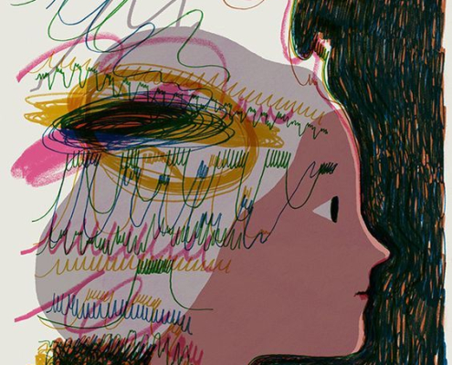 抽象塗鴉線條插畫，描繪紛亂交織的思緒，象徵自動化思考與認知扭曲