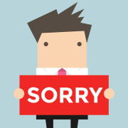 卡通插畫：男子舉著「SORRY」牌子，象徵開口道歉的掙扎